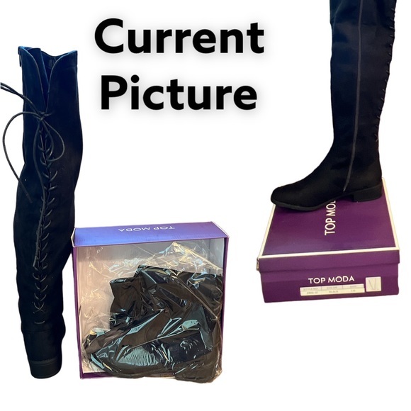 Low Heel Faux Suede Black Thigh High Boots - Picture 15 of 15